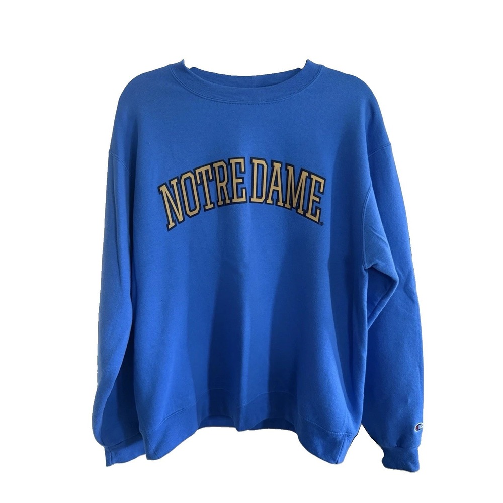 Champion Notre Dame Fighting Irish Sweatshirt Bright Blue Size Large Spell-Out